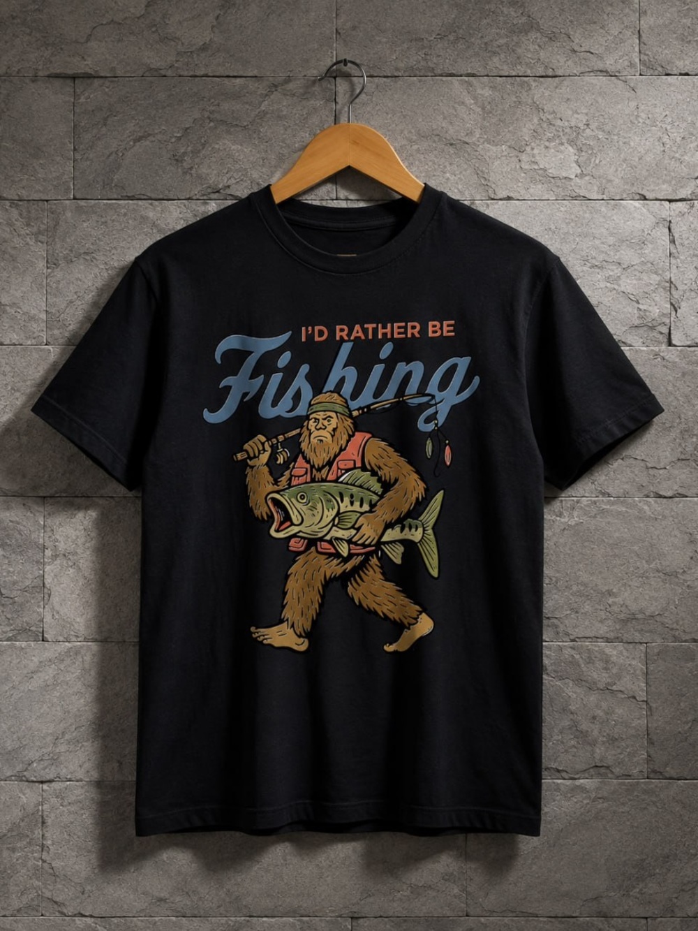 Gildan Black Tee with Colorful Fishing Graphic